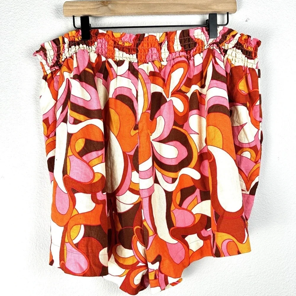 Ava & Viv High Rise‎ Smocked Shorts Womens 2X Orange Pink Retro NWT 021 07 2223